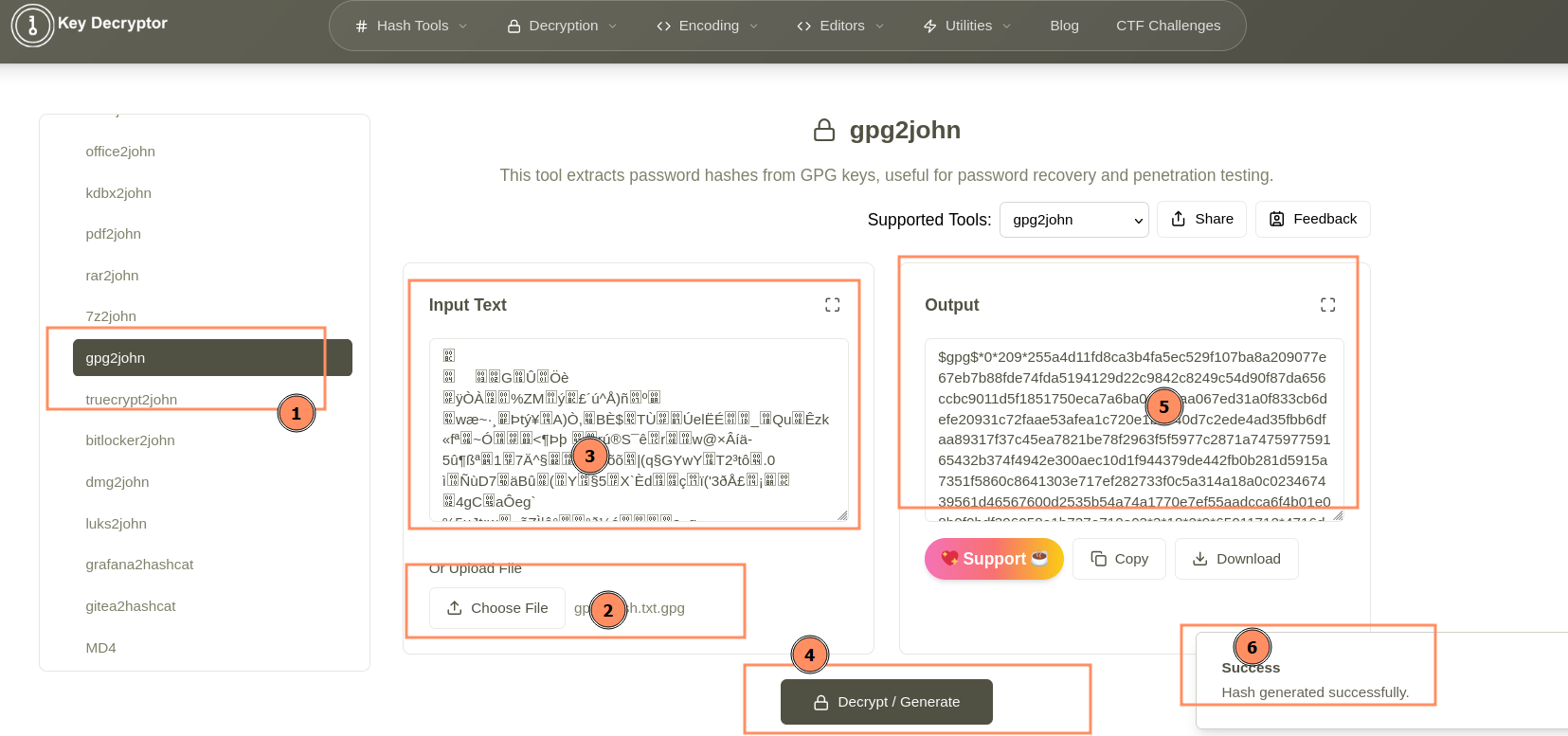 Online GPG2John tool