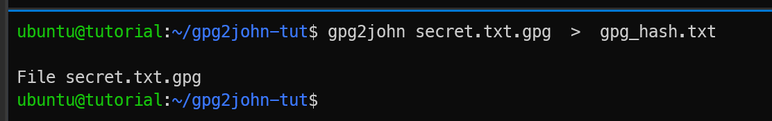 Running gpg2john to extract the hash