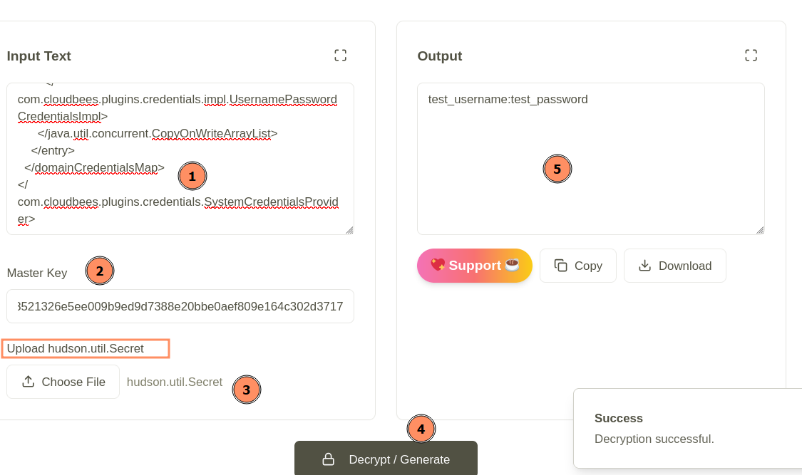 Decrypting credentials on the KeyDecryptor.com site